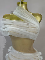 Vintage-Inspired White One-Shoulder Mesh Party Dress