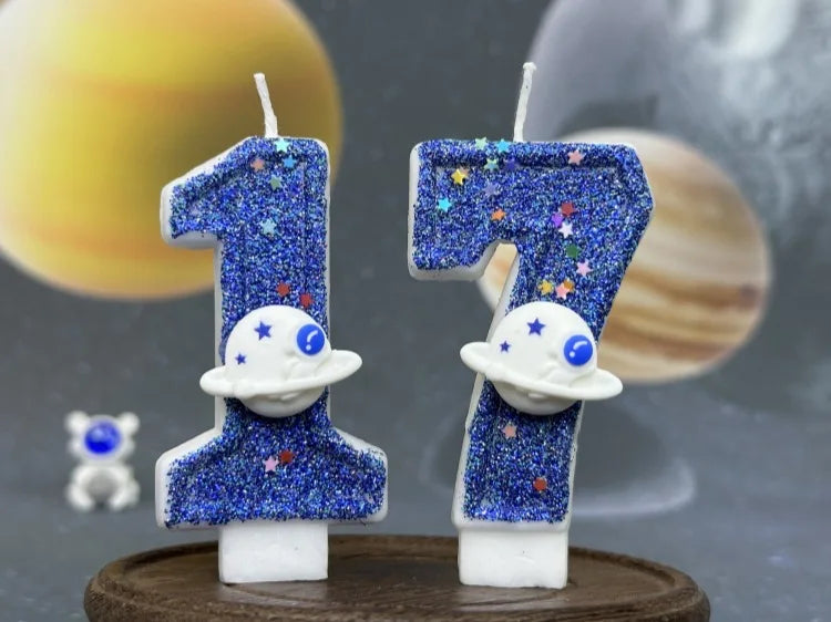 Boys Birthday Number Candle Cake Topper Blue Planetary Universe Children Baby Party One Year Old Dessert Decor Baking Supplies