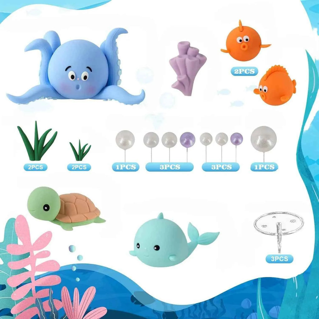 21PCS Under the Sea Cake Decorations Ocean Animals Cake Topper with Cake Balls for Boys Girls Baby Shower Birthday Party Supplie