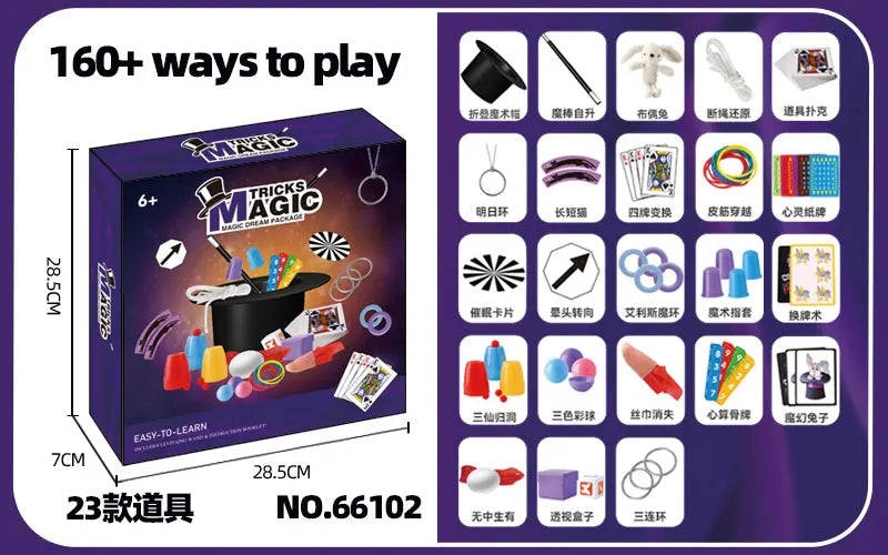 Children's Magician Cosplay Set with Magic Hats Sticks Versatile Cards Props Poker for Birthday Performance And Halloween