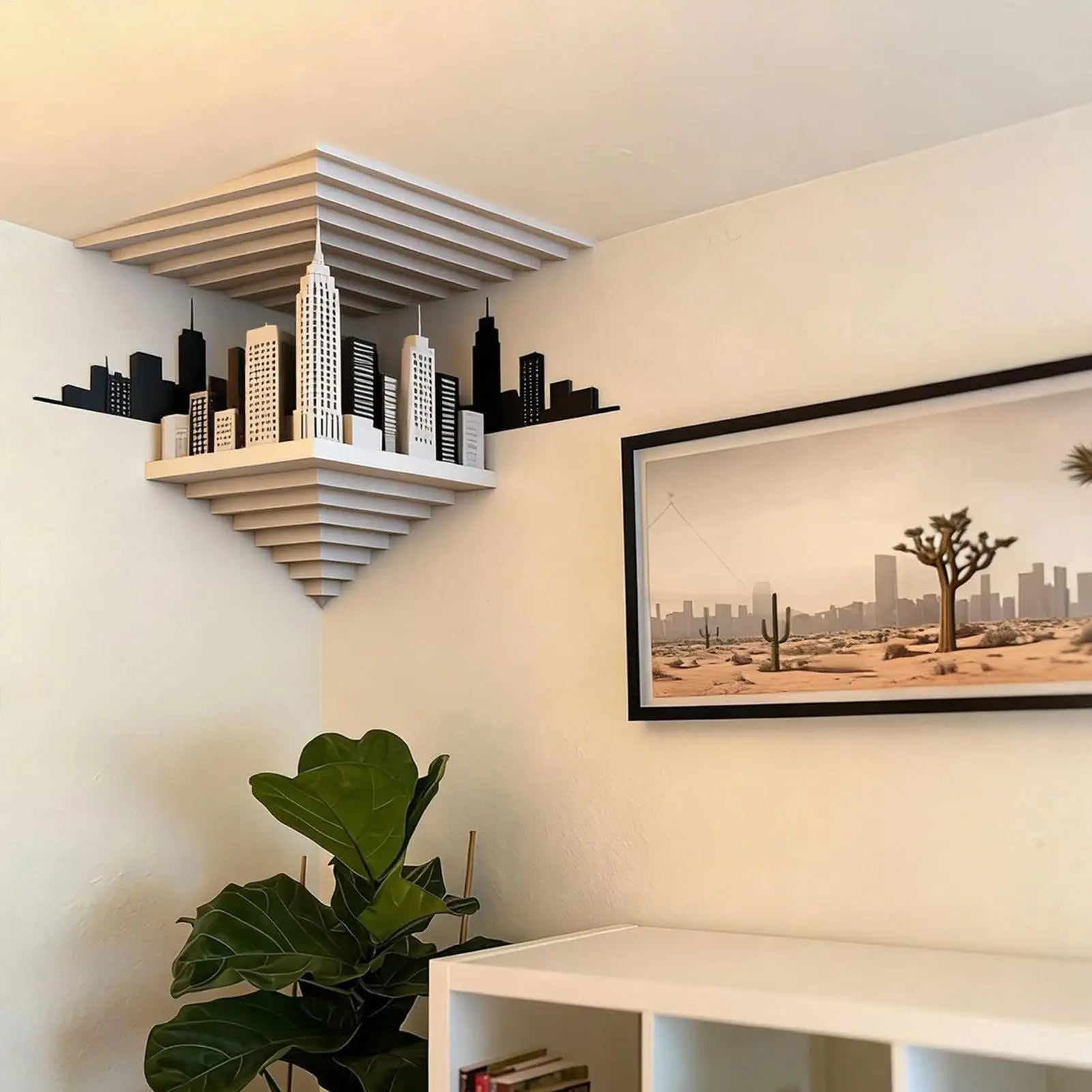 3D Optical Illusion Wall Sticker Corner Wall Art Decor Removable Optical Illusion Sticker for Indoor Living Room Bedroom Study
