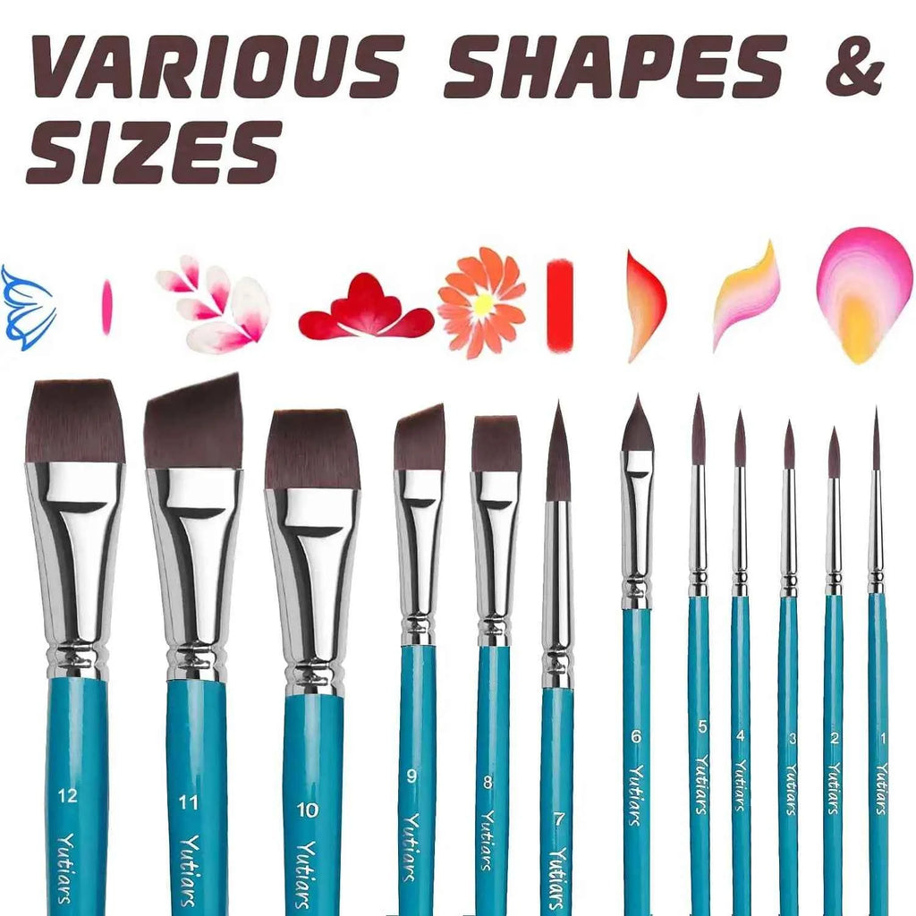 12pcs Professional Face Painting Brush Set with Nylon Bristles, Wooden Handle, Versatile for Watercolor & Embossing