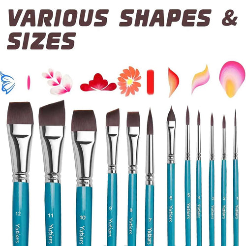 12pcs Professional Face Painting Brush Set with Nylon Bristles, Wooden Handle, Versatile for Watercolor & Embossing