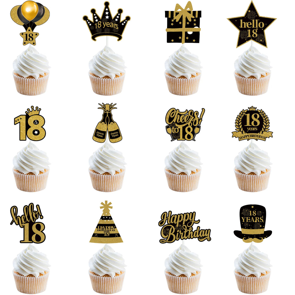 30th 40th 50th 60th Birthday Party Cake Toppers Black Gold Birthday Party Cake Decoration 18 30 40 50 60 Year Birthday Supplies