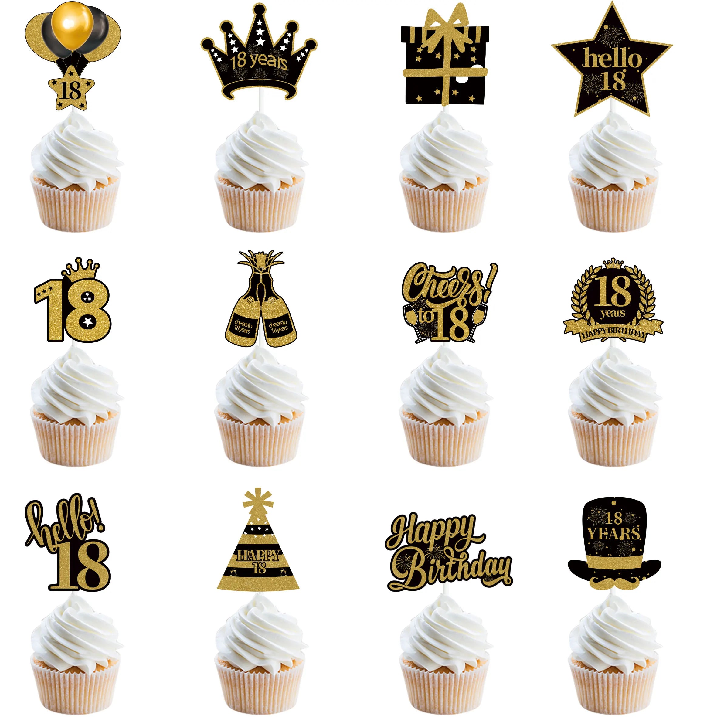 30th 40th 50th 60th Birthday Party Cake Toppers Black Gold Birthday Party Cake Decoration 18 30 40 50 60 Year Birthday Supplies