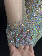 Women's Rhinestone Mesh Jumpsuit | Sheer Party & Stage Outfit