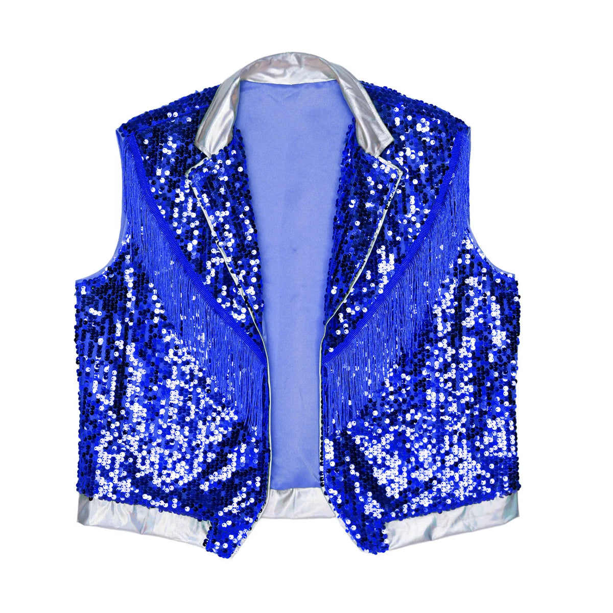 Men's Metallic Sequin Tassel Open-Front Vest Lapel Collar Sleeveless Stage Dance Waistcoat