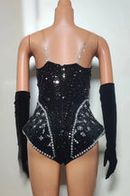 Western Cowboy Showgirl Bodysuit, Hat & Gloves 3-Piece Stage Costume Set