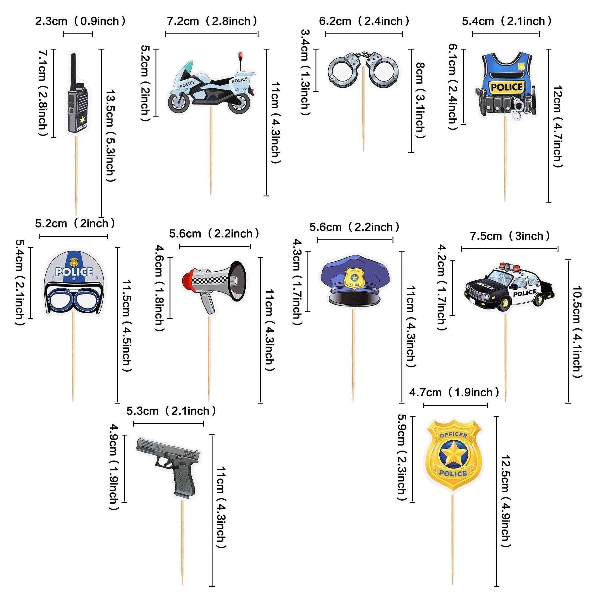 10pc Police Cupcake Toppers Policeman Birthday Cupcake Picks Police Cake Decors Baby Shower Police Theme Birthday Party Supplies