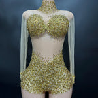 Sexy Mesh Lace Bodysuit Playsuit – Sheer Stage Costume for Nightclub, Dance & Performance | Stardust Starlets