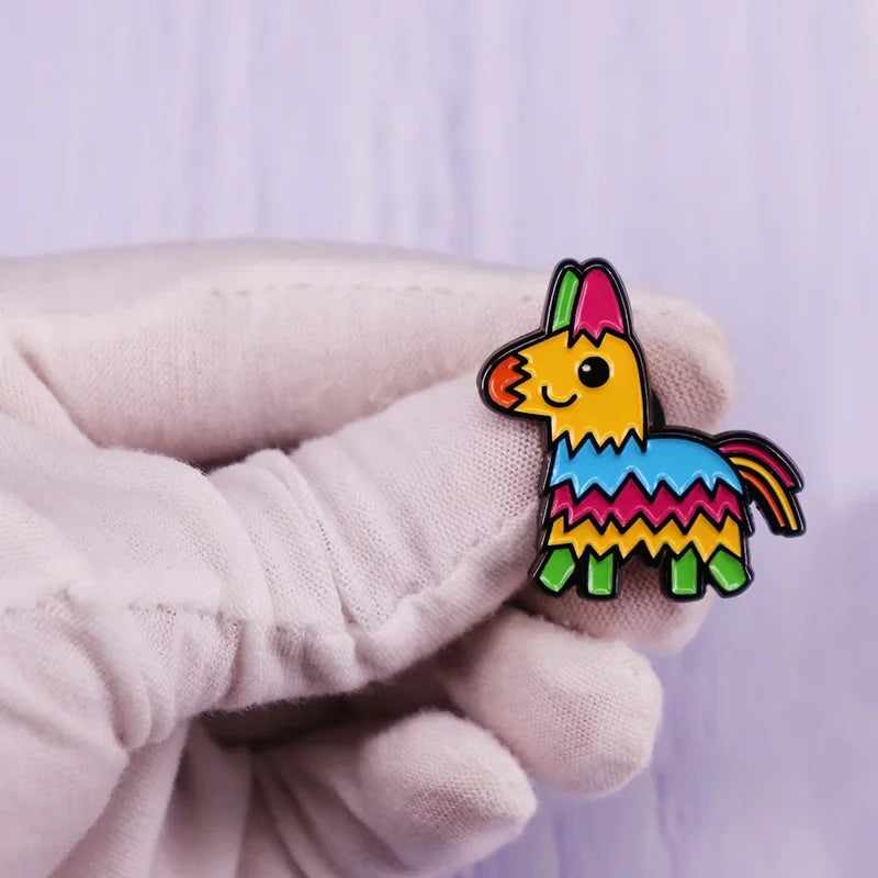 Multicolor Donkey Pinata Enamel Pin Badge Rainbow Pinatas for Kids Game Party Fashion Jewelry