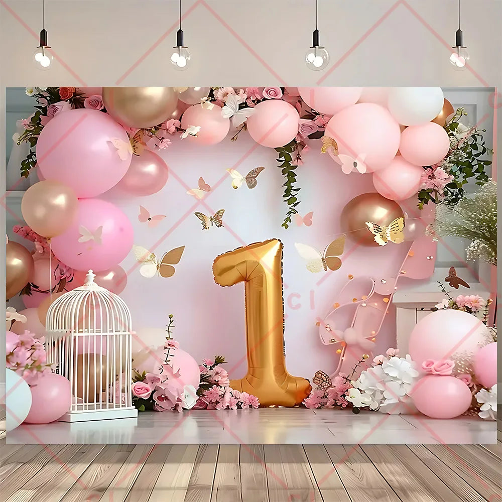 Newborn Baby 1st Birthday Backdrop Pink Blue Balloon Girl Boy Baby Shower Cake Smash Photography Background Decor Photo Studio