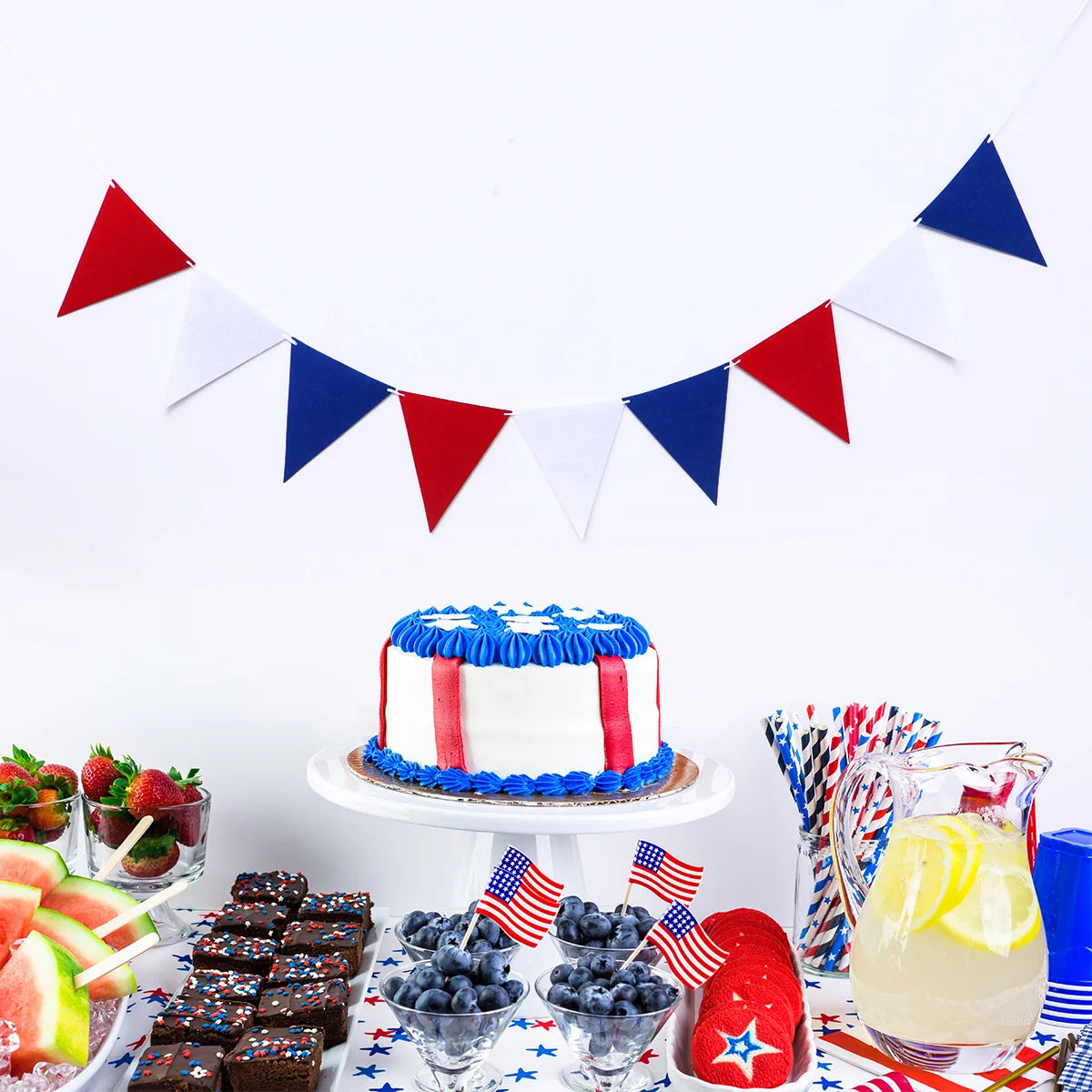2.5m Fourth of July Bunting Banner Felt Hanging Garland Red Blue White Patriotic Party Decoration Fourth of July Banner