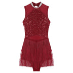 Sparkly Sequin & Fringe Dance Dress with Gloves Latin Stage Performance Costume