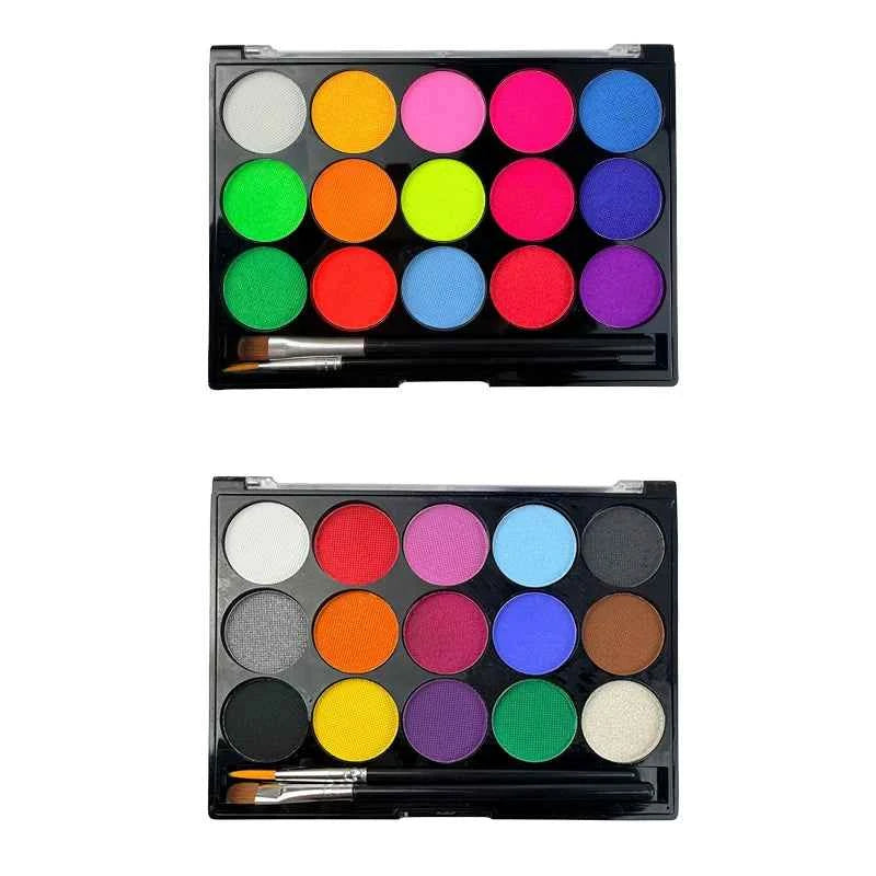 15 Colors Face Painting Palette Body Makeup Non Toxic Water Based Paint With Brush For Christmas Halloween Party Body Graffiti
