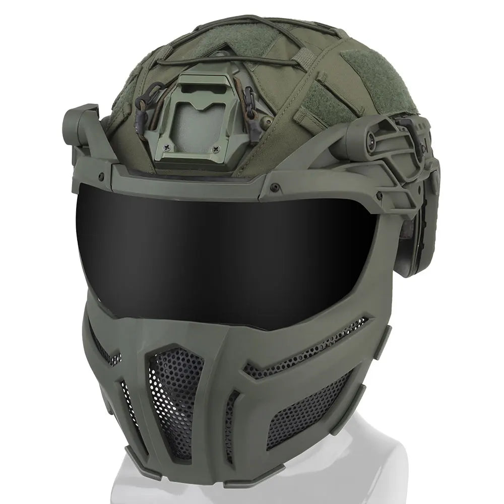 Tactical FAST Helmet Half Face Mask With Flip Goggles Black/Clear 2Pcs Lenses for Hunting Airsoft CS Game Paintball Mask Gear - Big Tim's Magic Emporium