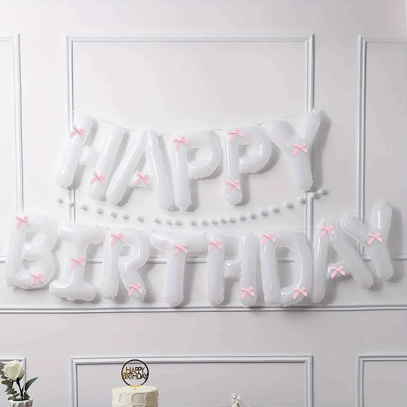 1Set Black White Happy Birthday Pink Bow Balloon Set Girl's Birthday Party Decoration Baby Shower Globos Gift Supplies Letter