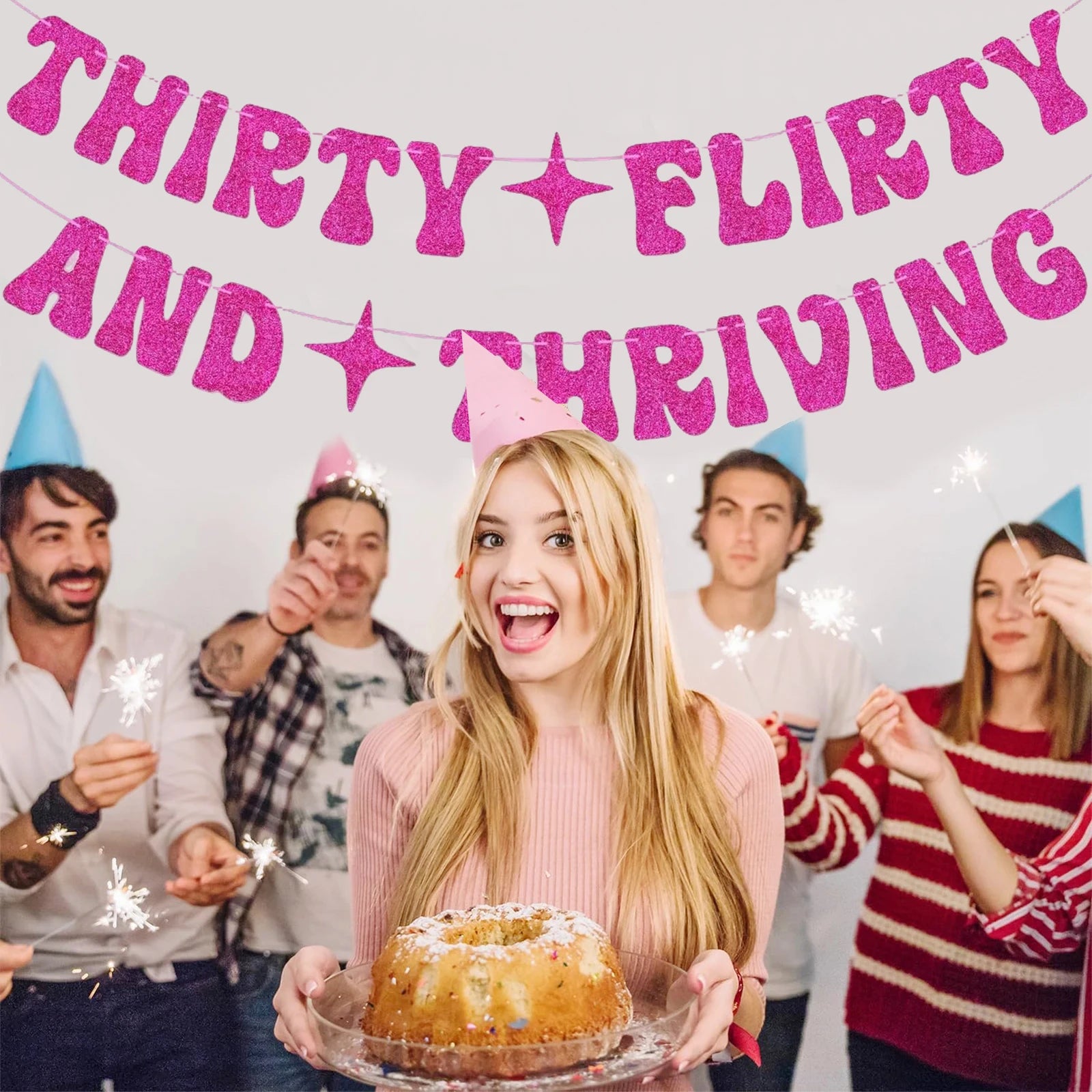 Hot Pink Thirty Flirty And Thriving Banner Talk Thirty to Me Banner for Women's 30th Birthday Party Decorations - Big Tim's Magic Emporium