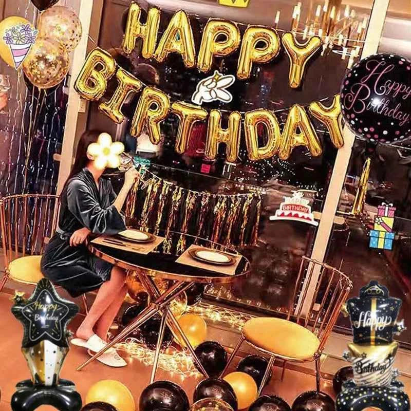 1pc Black Gold Large Stand Happy Birthday Gift Box Balloons Birthday Standing Balloon Kids Adult Birthday Party Decorations