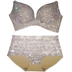 Dazzling Shimmer Crystal Bikini & High-Waist Dance Performance Costume Set