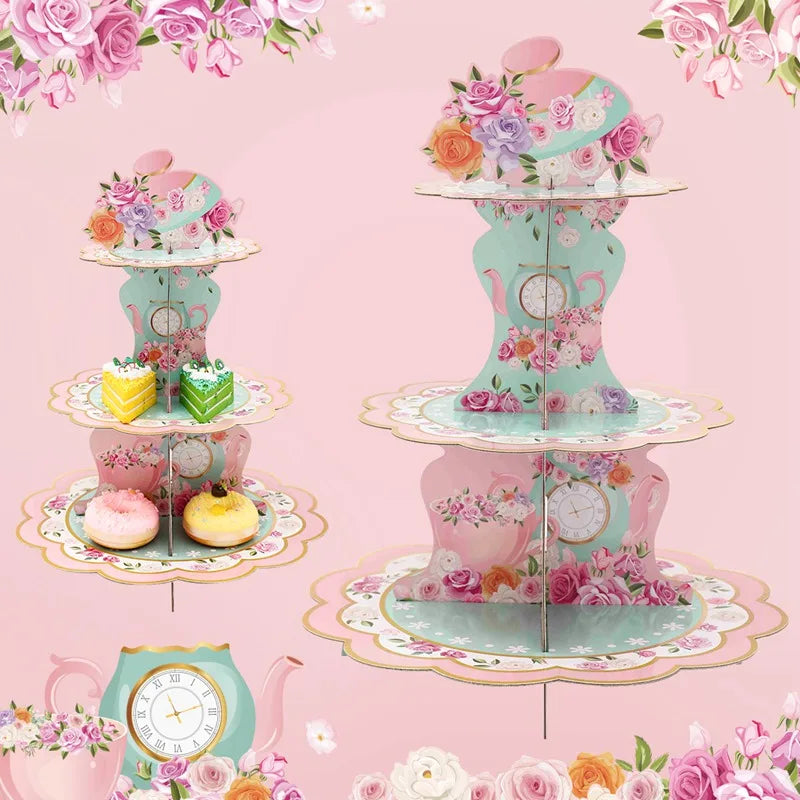 Pink Tea Party Cake Stand Birthday Party Decoration Kids Baby Shower Party Supplies Wedding Table Decor Afternoon Tea Party - Big Tim's Magic Emporium