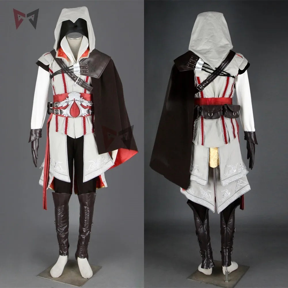 Hot Creedes Cosplay Costume Ezioes Assang Connoring Sweater Pants Coat 16 PCS Halloween Set For Man Women Custom Made - Big Tim's Magic Emporium