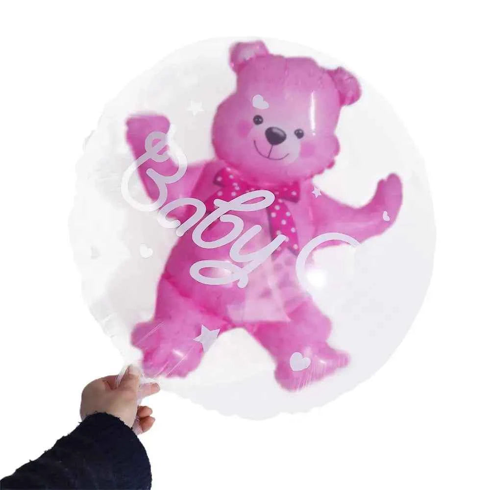 Birthday Gender Reveal Blue Pink Transparent 4D Double Bubble Balloons Bear Party Supplies Globos