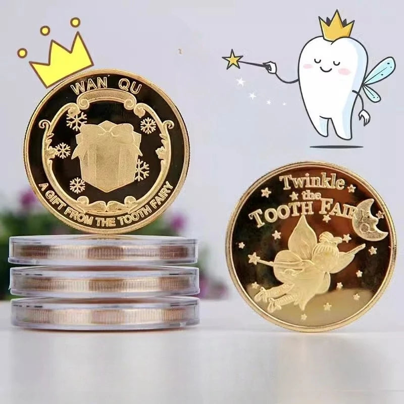 Tooth Fairy Gold Plated Commemorative Coin Creative Kids Tooth Change Gifts Physical Metal Coin Crypto Commemorative Coin