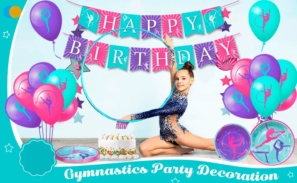 Gymnastics Birthday Party Supplies,78pcs Gymnastics Party Decorations&Tableware Kit Gymnastics Decorations for Birthday Party - Big Tim's Magic Emporium