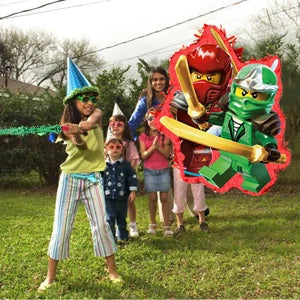 4 Pcs Ninja Party Pinata Bundle-Large Ninja Piñata Blindfold&Pinata Stick etc Ninja Birthday Party Supplies for Boys/Girls