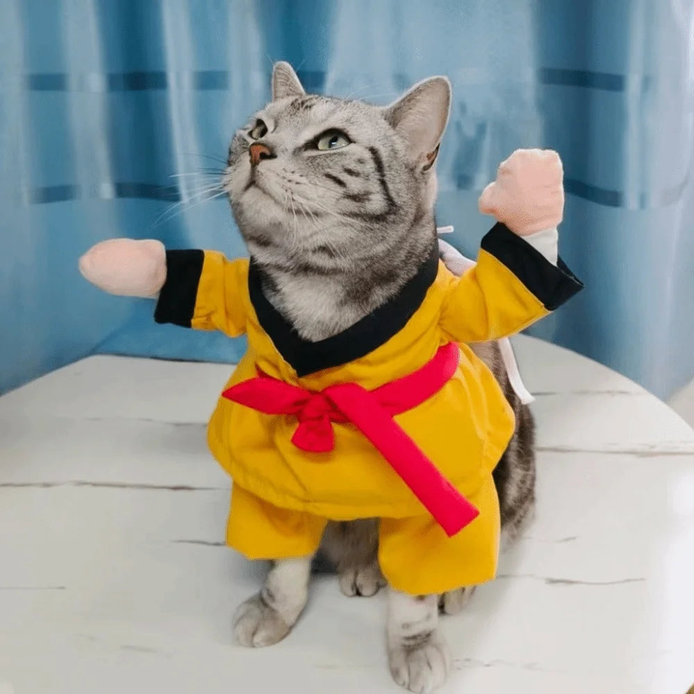 Funny Pet Taekwondo Costume Comfortable Breathable Cat Cosplay Costume Uniform Style Pet Transformational Outfit Cosplay Event