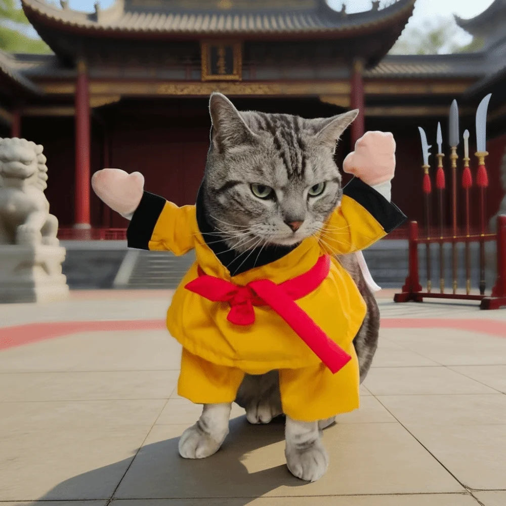 Funny Pet Taekwondo Costume Comfortable Breathable Cat Cosplay Costume Uniform Style Pet Transformational Outfit Cosplay Event