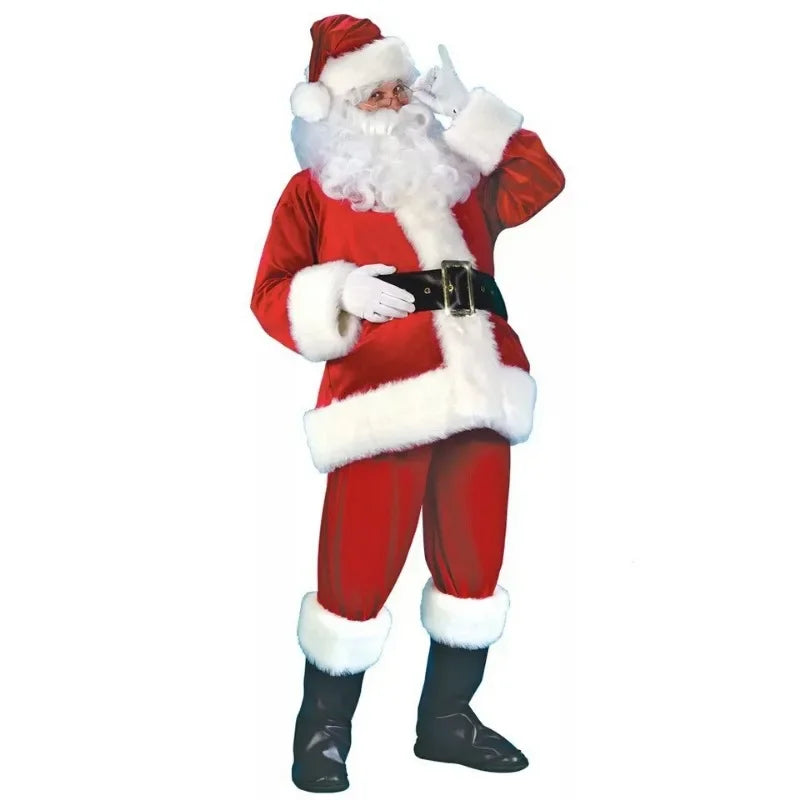 M-4XL Santa Claus Costume for Men Santa Suit Adults Mens Deluxe Professional Christmas Clause Outfit Xmas Cosplay Party Supplies - Big Tim's Magic Emporium
