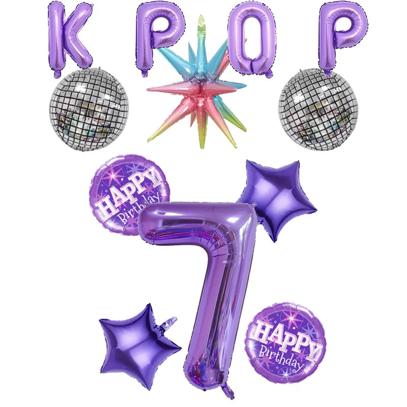12pc themed party balloon, 32 inch purple digital balloon, KPOP paired with purple birthday balloon and star shaped balloon.