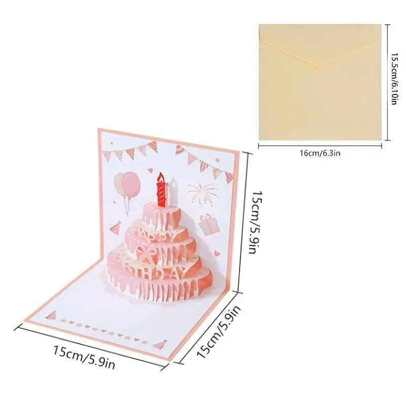 1pc Birthday Greeting Card with a 3D Cake Design, Featuring a Colorful And Cute Pop-Up Style,for Gifts And Includes an Envelope.