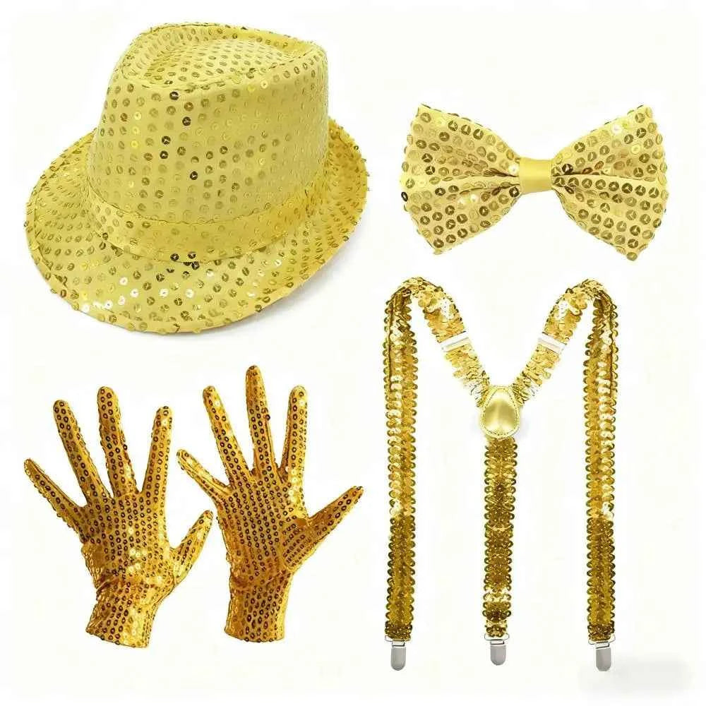 70S Disco Performance Props Sequined Hats Ties Gloves Suspenders Stage Performance Halloween and Christmas Clothing Accessories