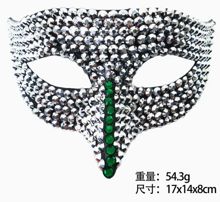 Luxury Peacock Feather Masquerade Mask,Rhinestone Crystal Venetian Mask, Large Feather Fan for Masquerade Ball & Halloween Party - Big Tim's Magic Emporium