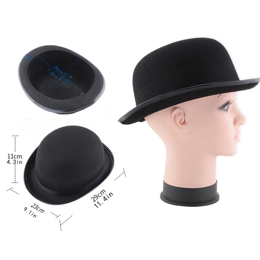 Pure Black Halloween Magic Hat With Hat Holder Cotton Bowler Hat Men'S Satin Hat Gentleman Clothing Gift For Men