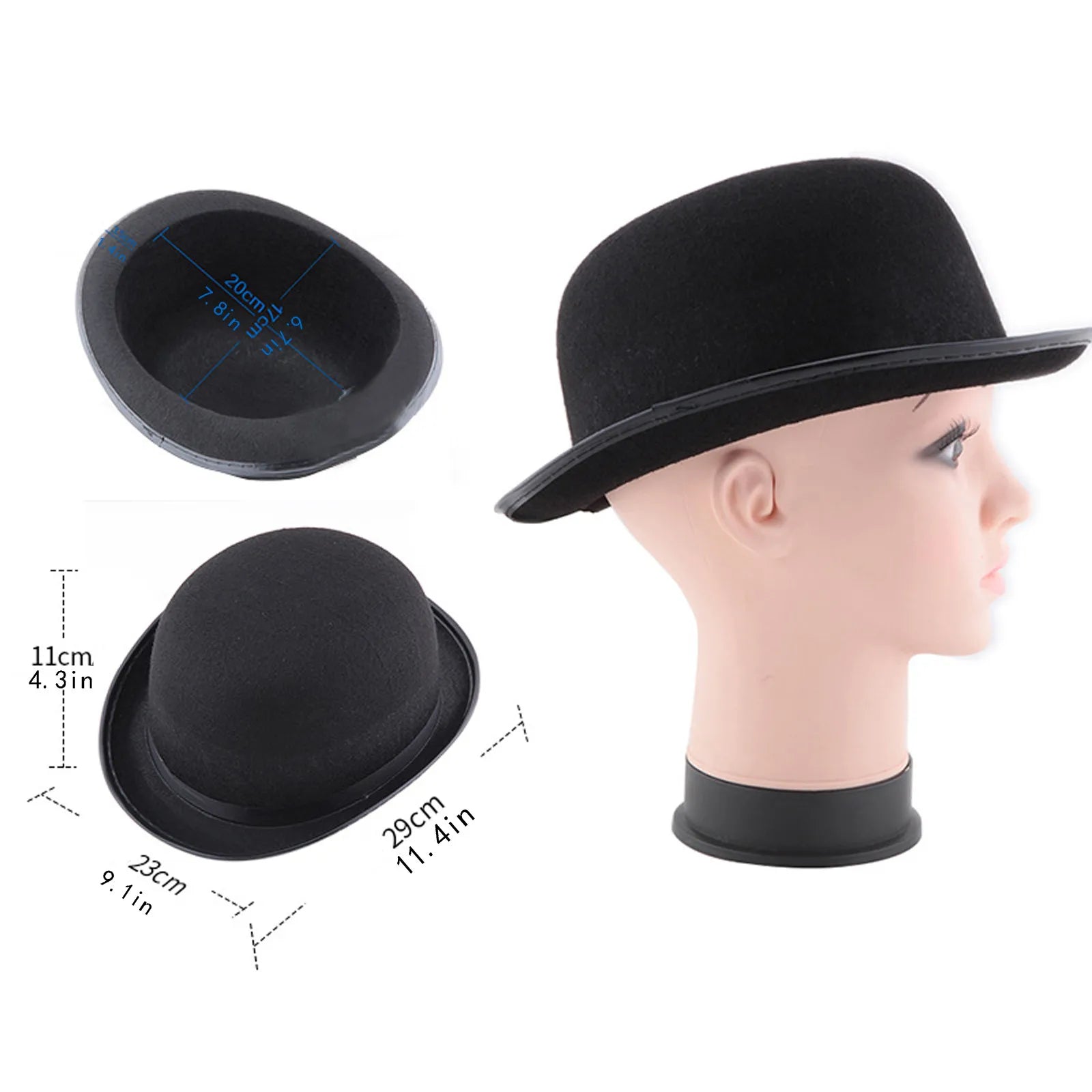Pure Black Halloween Magic Hat With Hat Holder Cotton Bowler Hat Men'S Satin Hat Gentleman Clothing Gift For Men
