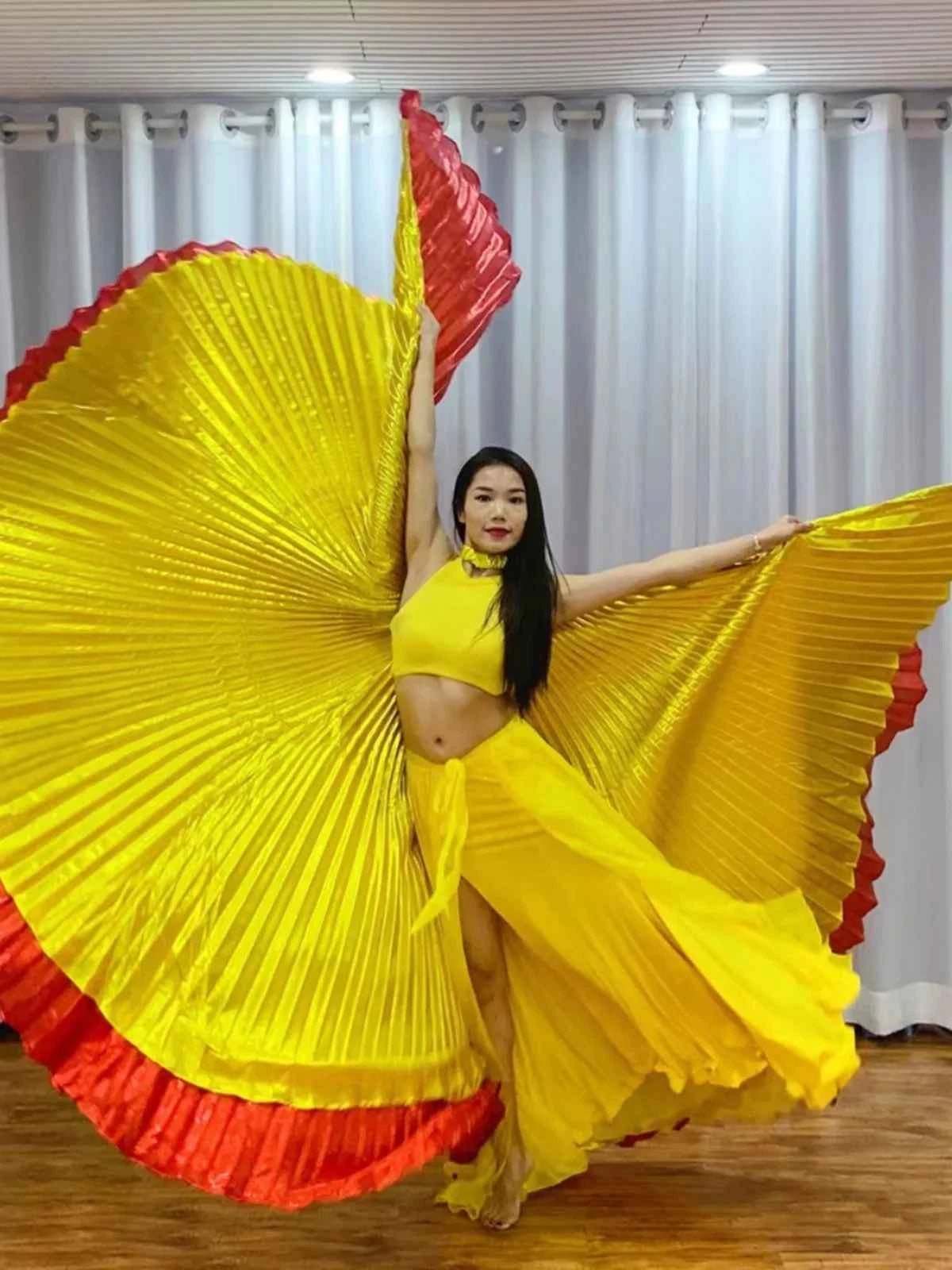 Two-Color Golden Wings Belly Dance Performance Props Stage Show Accessories Options Egyptian Alas Isis Wings With Sticks