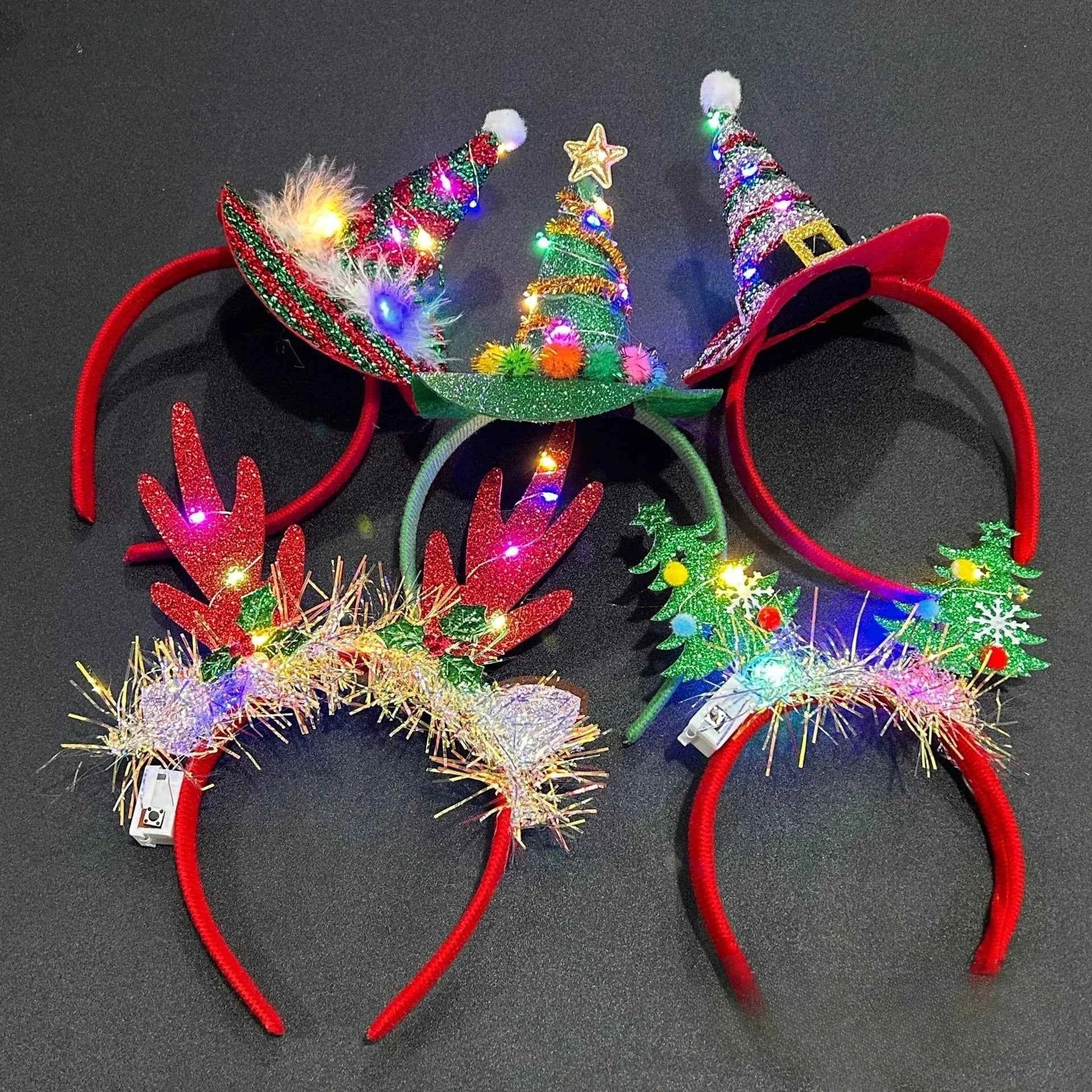 10pcs Light Up Christmas Deer Antlers Snowflakes Headband Hair Bands Party Performance Props Adult Children  Glow Party Supplies
