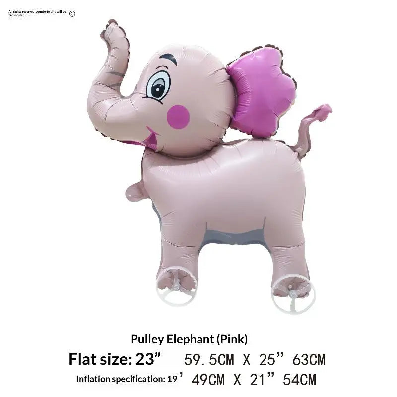 For Kids Birthday Party Decoration Baby Shower 4D Cartoon Foil Balloons Elephant Stand Walking Balloon With Wheel