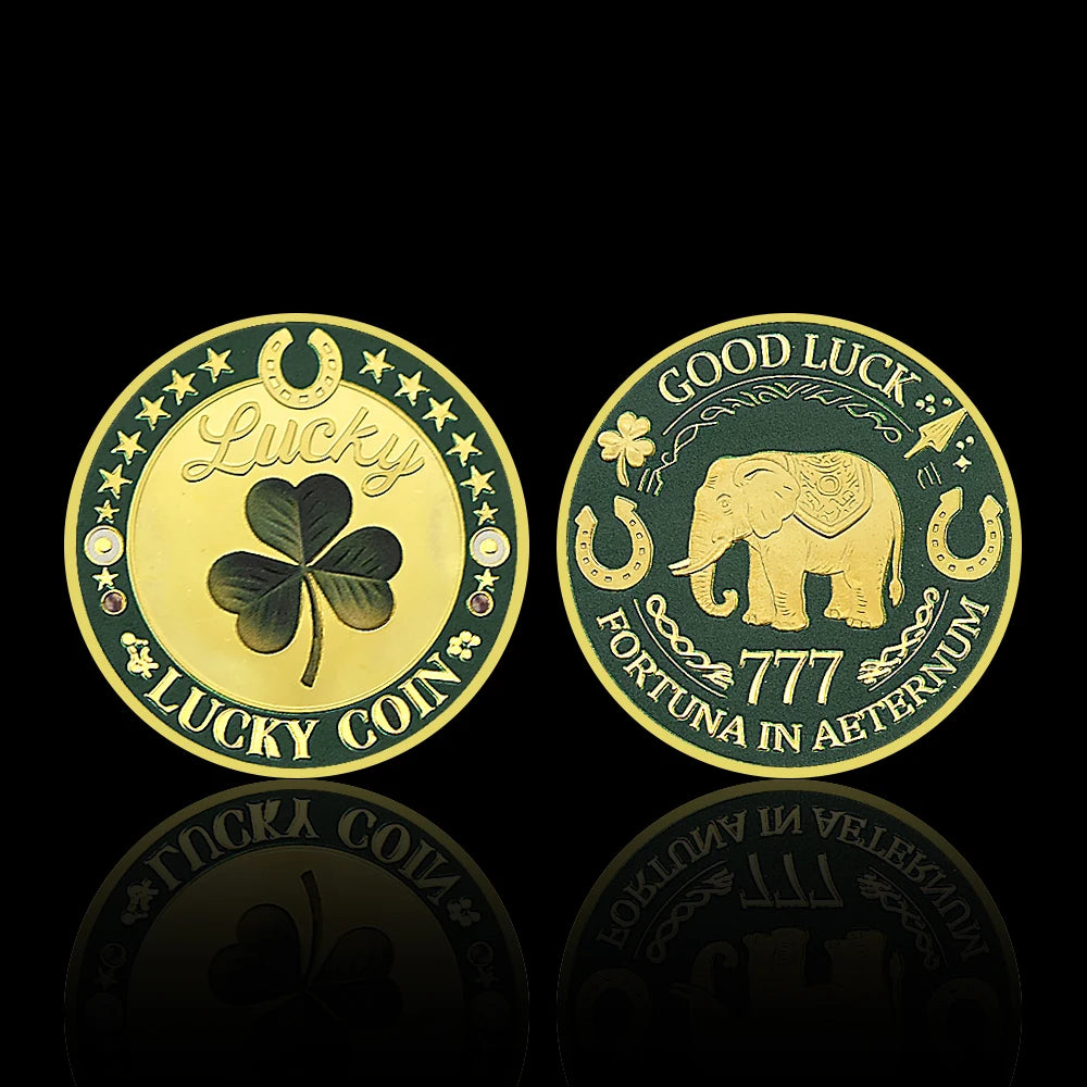 Lucky Coin Four Leaf Clover Elephant Good Luck 777 Commemorative Coin Horseshoe Fortune Token Collectible replica Gift