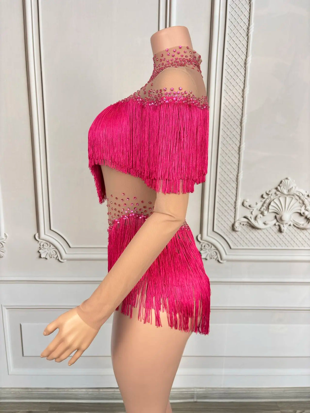 Sparkly Rhinestone Tassel Fringe Dance Performance Costume Stage Bodysuit