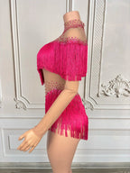 Sparkly Rhinestone Tassel Fringe Dance Performance Costume Stage Bodysuit
