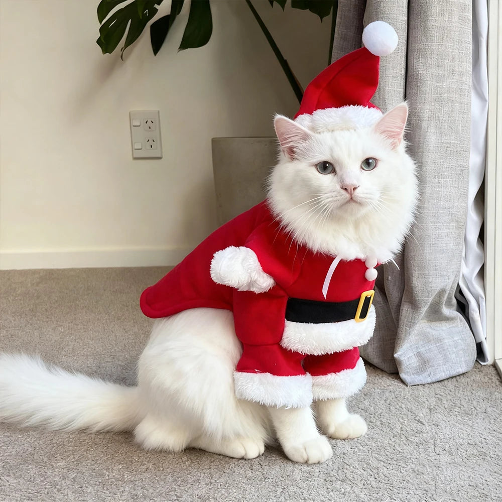 Christmas Pet Costumes Cute Kitten Santa Claus Clothes For Small Medium Dogs Cats Holiday Party Dress Up Apparel Sphynx Outfits
