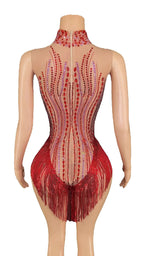 Sparkly Rhinestone, Sequin & Fringe Sleeveless Bodysuit Stage Performance Costume