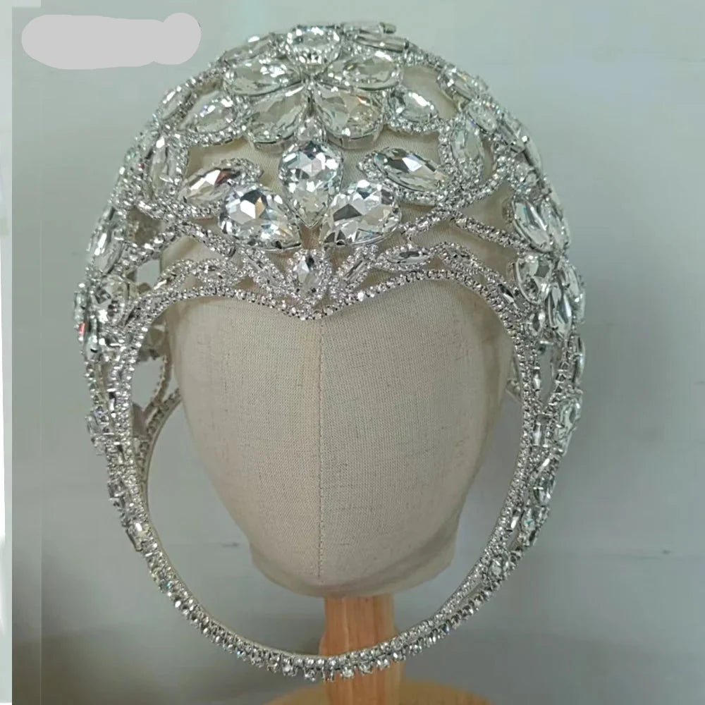 Oversized Crystal Gemstone Helmet Headpiece Fashion Show Stage Jewelry