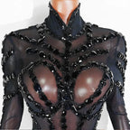 Rhinestone Mesh Jumpsuit Costume Set