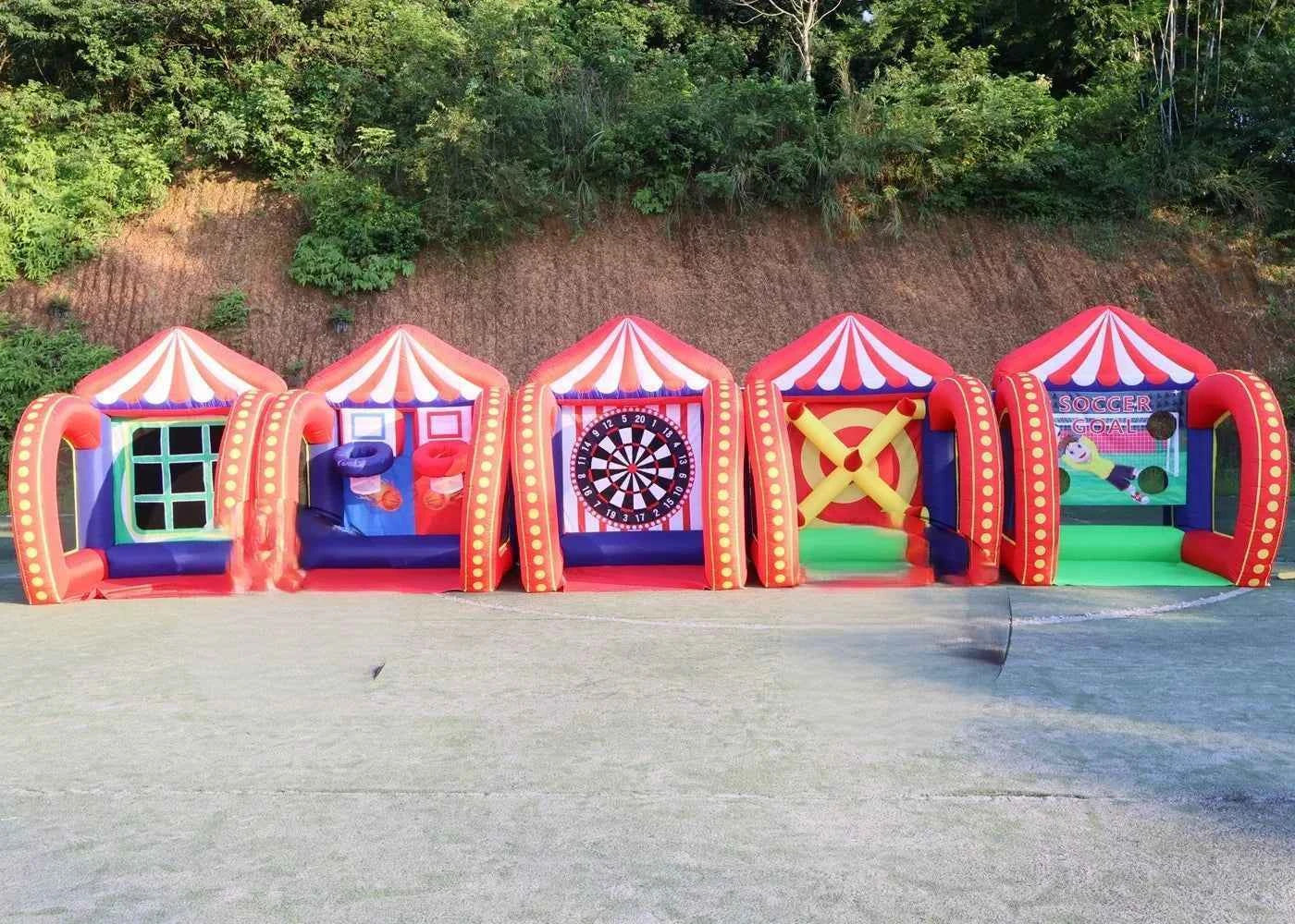 Free air shipping 5 in 1 Inflatable Carnival Bundle Games Soccer Dart Knock Down Ring Ross Game For Kids And Adults Party Game